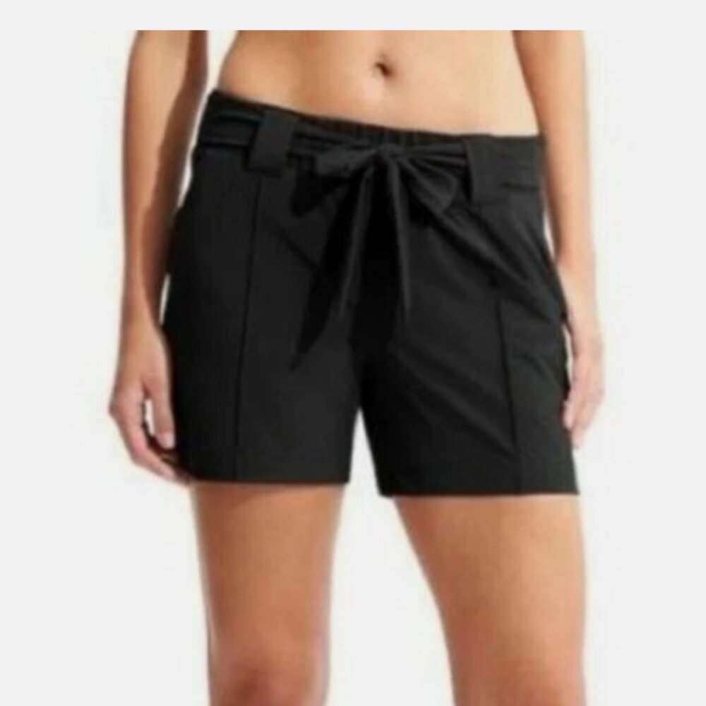 ATHLETA Destination Tie Waist Belt Short Size 4 Black EUC Pull On Pockets